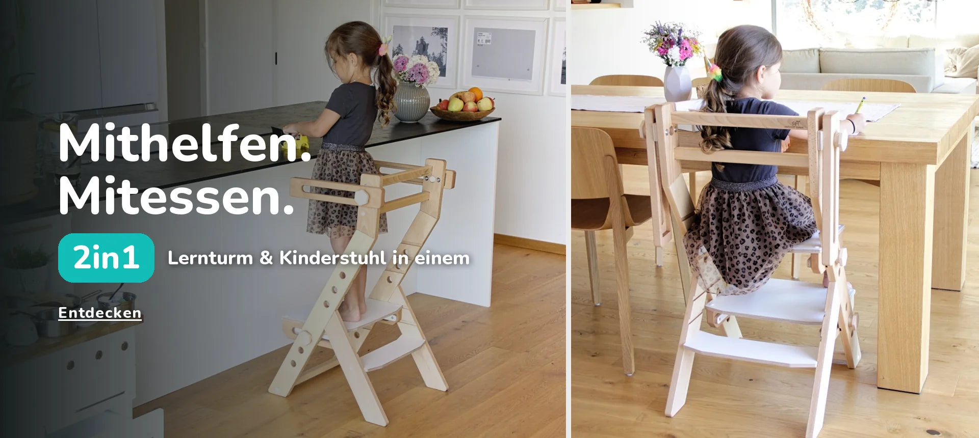 Mithelfen. Mitessen. 2in1 · Lernturm & Kinderstuhl in einem